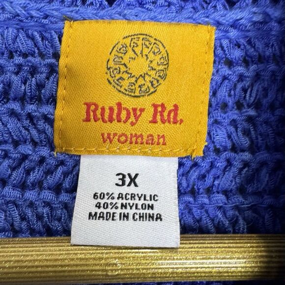 Ruby Rd Open Knit Crochet Cardigan Size 3X Open Kimono Fringe Boho Hippie Beachy - Picture 5 of 6